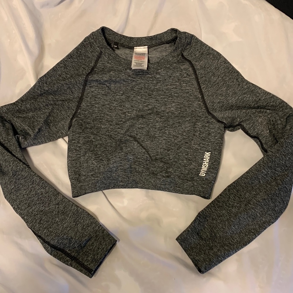 ADAPT MARL SEAMLESS LONG SLEEVE CROP TOP M Gray
